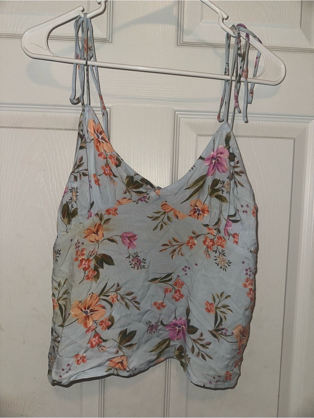 Forever 21 Light Blue Floral Tie-Strap Cami